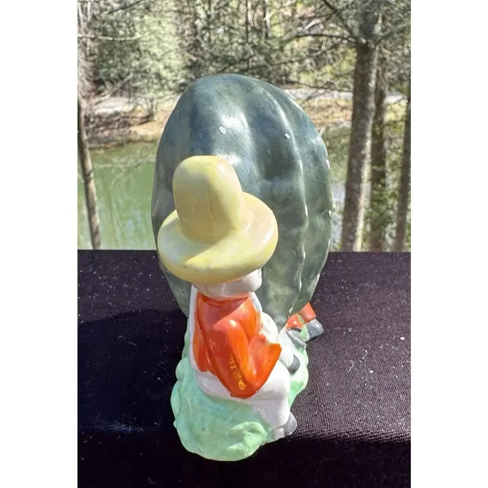 Vintage Ceramic Cactus Coin Bank with Coin Slot, Two Sombrero Figures TO15